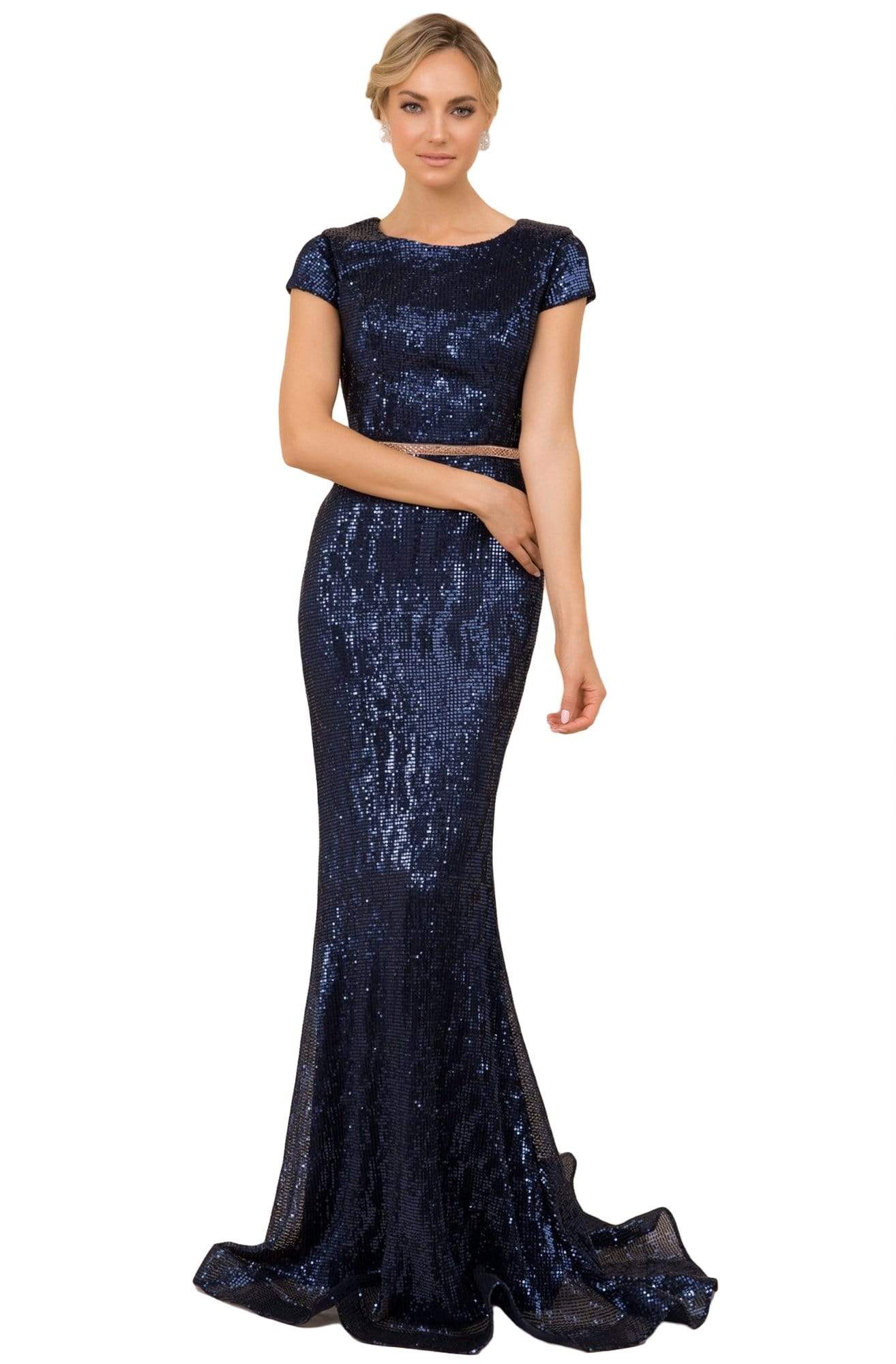 Nox Anabel - F338 Cap Sleeve Sequined Mermaid Gown
