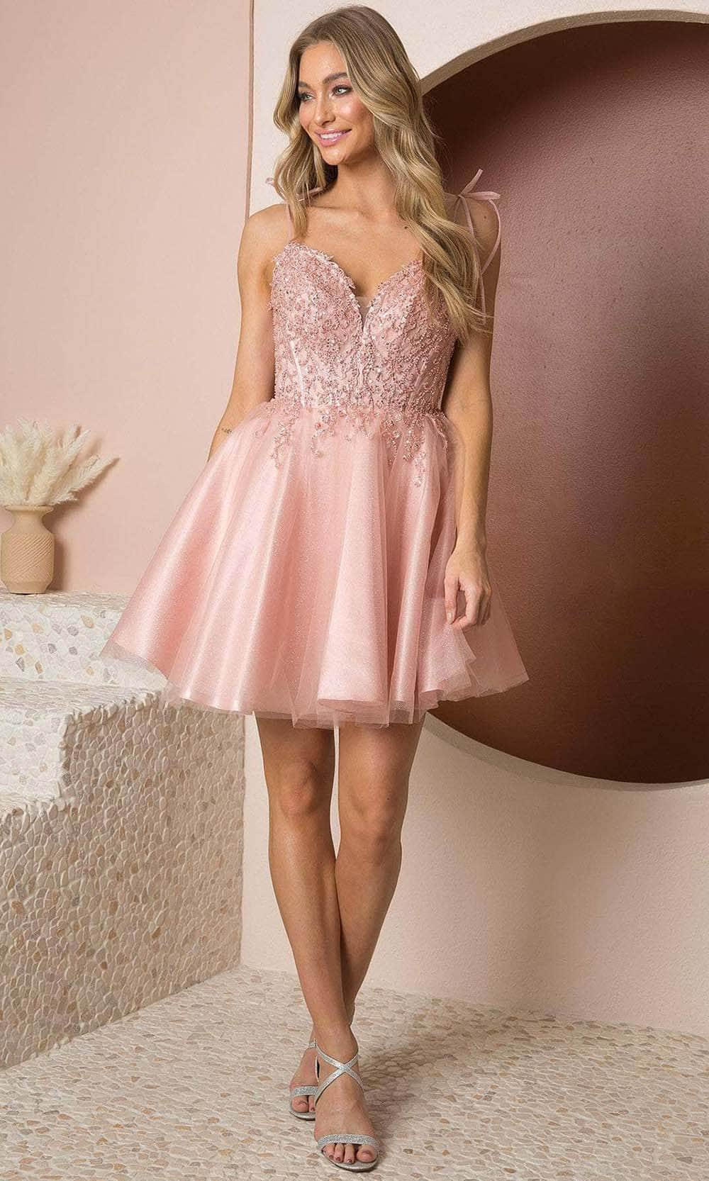 Nox Anabel F732 - Embellished Deep Sweetheart Short Dress
