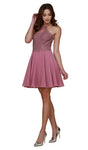 A-line Sleeveless Short Back Zipper Applique Open-Back Fitted Glittering Halter Natural Waistline Dress