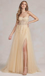 Floor Length Sleeveless Spaghetti Strap Sweetheart Corset Natural Waistline Lace-Up Applique Illusion Sheer Slit Gathered Embroidered Open-Back Dress with a Brush/Sweep Train