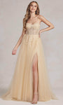 Floor Length Sleeveless Spaghetti Strap Corset Natural Waistline Sweetheart Applique Lace-Up Slit Embroidered Illusion Sheer Gathered Open-Back Dress with a Brush/Sweep Train