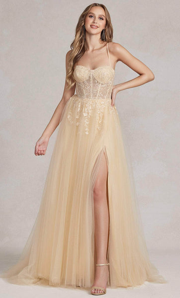 Sweetheart Slit Gathered Lace-Up Applique Illusion Embroidered Sheer Open-Back Corset Natural Waistline Sleeveless Spaghetti Strap Floor Length Dress with a Brush/Sweep Train