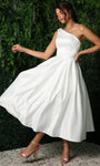 A-line Tea Length One Shoulder Accordion Asymmetric Back Zipper Natural Waistline Prom Dress