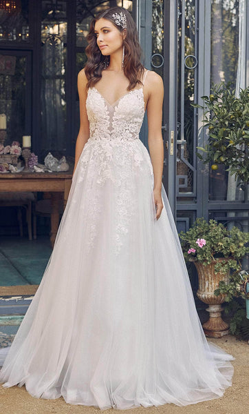 A-line Natural Waistline Floral Print Floor Length Sleeveless Spaghetti Strap Beaded Back Zipper Illusion Sheer Backless Fitted Applique Embroidered Fit-and-Flare Sweetheart Fall Wedding Dress with a 