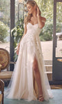 A-line Floral Print Off the Shoulder Slit Sweetheart Floor Length Natural Waistline Wedding Dress