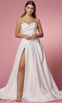 A-line Strapless Sweetheart Floor Length Natural Waistline Slit Ruched Vintage Hidden Back Zipper Wedding Dress with a Court Train