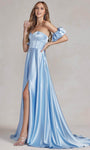 A-line Strapless Sweetheart Corset Natural Waistline Slit Prom Dress with a Brush/Sweep Train