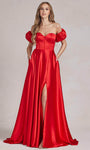 A-line Strapless Sweetheart Slit Corset Natural Waistline Prom Dress with a Brush/Sweep Train
