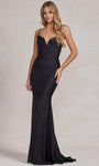 V-neck Bandeau Neck Mermaid Natural Waistline Cutout Gathered Lace-Up Beaded Ruched Spaghetti Strap Evening Dress with a Brush/Sweep Train With Rhinestones