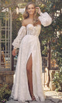 A-line Strapless Sweetheart Glittering Back Zipper Slit Corset Natural Waistline Long Sleeves Floor Length Lace Dress with a Brush/Sweep Train