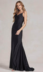 Sheath Sleeveless Spaghetti Strap Ruched Fitted Open-Back Back Zipper Natural Waistline Floor Length Satin Cowl Neck Sheath Dress with a Brush/Sweep Train