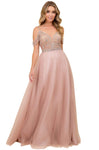 A-line V-neck Cold Shoulder Sleeves Sleeveless Spaghetti Strap Floor Length Plunging Neck Tulle Cutout Back Zipper Jeweled Beaded Sheer Open-Back Illusion Glittering Pleated Natural Waistline Dress