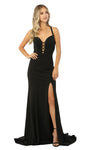 Sexy Sophisticated Strapless Polyester Sleeveless Natural Princess Seams Waistline Back Zipper Slit Open-Back Cutout Mermaid Floor Length Halter Plunging Neck Sweetheart Evening Dress with a Brush/Swe