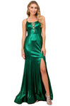 Tall Plunging Neck Scoop Neck Sleeveless Spaghetti Strap Slit Cutout Lace-Up Metallic Natural Waistline Mermaid Dress with a Brush/Sweep Train