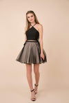 Sophisticated A-line Polyester Sleeveless Lace-Up Halter Natural Waistline Dots Print Short Dress