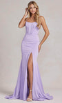 Mermaid Spaghetti Strap Scoop Neck Corset Natural Waistline Illusion Fitted Back Zipper Slit Lace-Up Floor Length Prom Dress with a Brush/Sweep Train