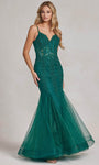 V-neck Beaded Illusion Fitted Open-Back V Back Applique Corset Natural Waistline Lace Sleeveless Spaghetti Strap Mermaid Prom Dress