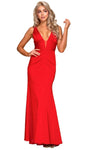 Sophisticated V-neck Plunging Neck Floor Length Empire Waistline Sheath Fitted V Back Sheer Back Zipper Sleeveless Sheath Dress with a Brush/Sweep Train