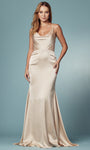 Cowl Neck Mermaid Satin Spaghetti Strap Natural Waistline Open-Back Back Zipper Prom Dress with a Brush/Sweep Train