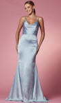 Satin Mermaid Cowl Neck Spaghetti Strap Natural Waistline Back Zipper Open-Back Prom Dress with a Brush/Sweep Train