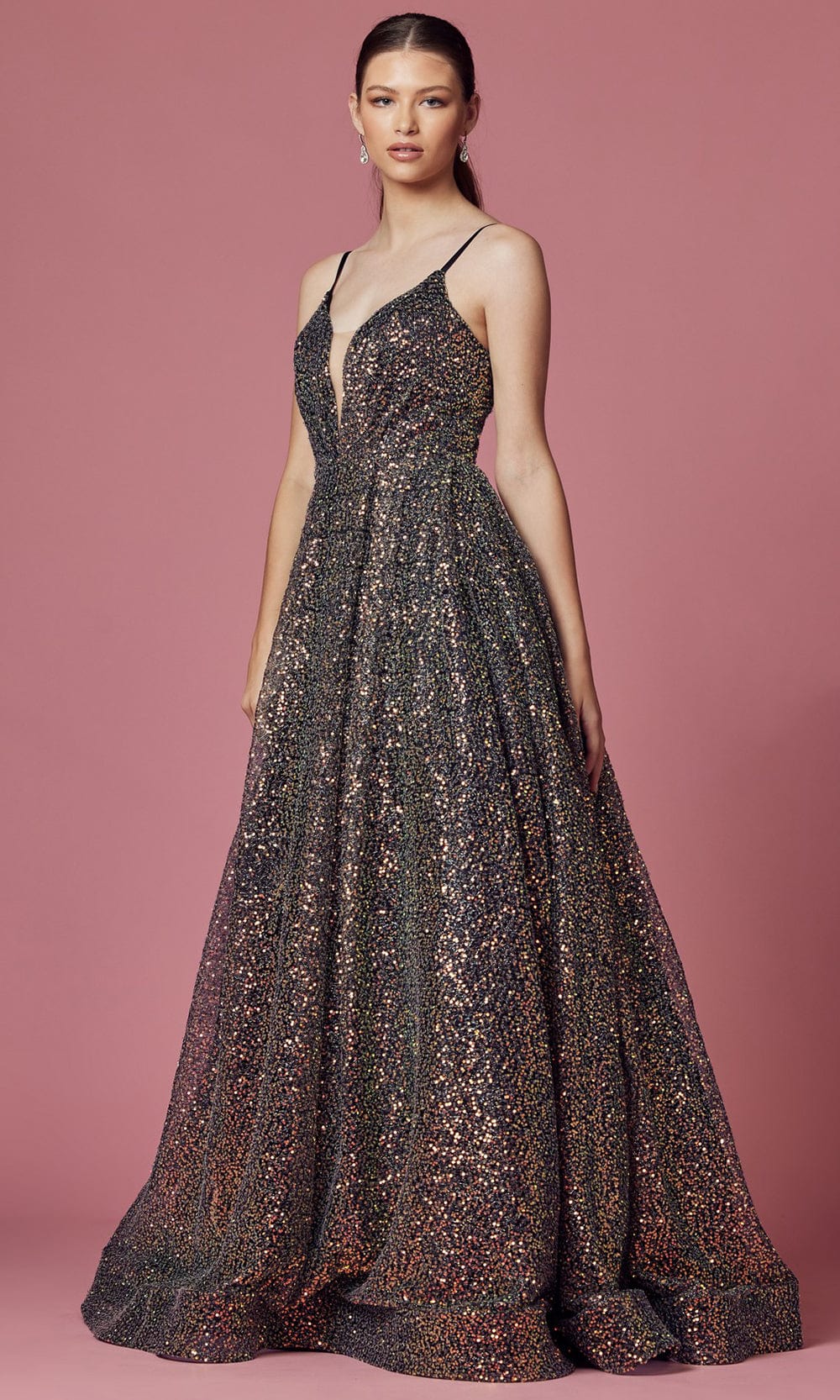 Nox Anabel R1030 - V-Neck Sequin Evening Gown
