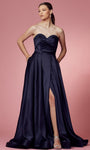 Sexy A-line V-neck Strapless Slit Open-Back Back Zipper Natural Waistline Sweetheart Evening Dress with a Brush/Sweep Train