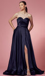 Sexy A-line V-neck Strapless Sweetheart Open-Back Back Zipper Slit Natural Waistline Evening Dress with a Brush/Sweep Train