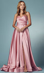 Sexy A-line V-neck Strapless Sweetheart Back Zipper Slit Open-Back Natural Waistline Evening Dress with a Brush/Sweep Train
