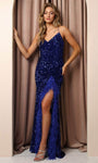 Sophisticated V-neck Sleeveless Spaghetti Strap Sheath Lace-Up Back Zipper Slit Open-Back Fitted Sequined Velvet Natural Waistline Floor Length Sheath Dress/Evening Dress with a Brush/Sweep Train