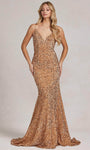 Sophisticated V-neck Natural Waistline Spaghetti Strap Open-Back Sequined Mermaid Evening Dress with a Brush/Sweep Train