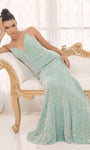 Sophisticated V-neck Sequined Open-Back Spaghetti Strap Mermaid Natural Waistline Evening Dress with a Brush/Sweep Train