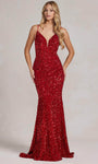 Sophisticated V-neck Spaghetti Strap Natural Waistline Mermaid Sequined Open-Back Evening Dress with a Brush/Sweep Train