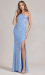 Natural Waistline Sequined Asymmetric Slit Sheath One Shoulder Spaghetti Strap Sheath Dress/Evening Dress with a Brush/Sweep Train