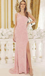 Sheath Sequined Asymmetric Slit One Shoulder Spaghetti Strap Natural Waistline Sheath Dress/Evening Dress with a Brush/Sweep Train