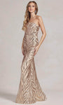 Mermaid Sequined Asymmetric General Print Natural Waistline One Shoulder Spaghetti Strap Evening Dress with a Brush/Sweep Train