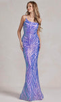 Asymmetric Sequined Mermaid Natural Waistline General Print One Shoulder Spaghetti Strap Evening Dress with a Brush/Sweep Train