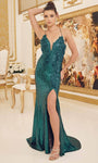 Sophisticated V-neck Sequined Slit Lace-Up Embroidered Applique Sheer Sheath Plunging Neck Natural Waistline Floral Print Spaghetti Strap Sheath Dress/Evening Dress with a Brush/Sweep Train