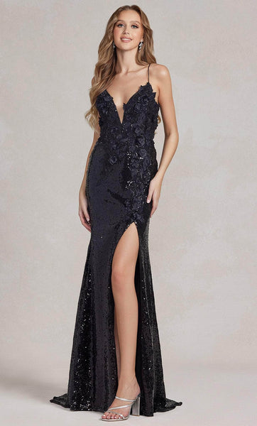 Sophisticated V-neck Sheath Spaghetti Strap Embroidered Slit Lace-Up Sheer Applique Sequined Plunging Neck Natural Waistline Floral Print Sheath Dress/Evening Dress with a Brush/Sweep Train