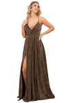 Sophisticated A-line V-neck Animal Print Floor Length Natural Waistline Slit Pleated Open-Back Fitted Back Zipper Sleeveless Polyester Evening Dress