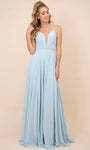 A-line V-neck Sleeveless Spaghetti Strap Plunging Neck Beaded Goddess Lace-Up Open-Back Sheer Flowy Natural Waistline Dress