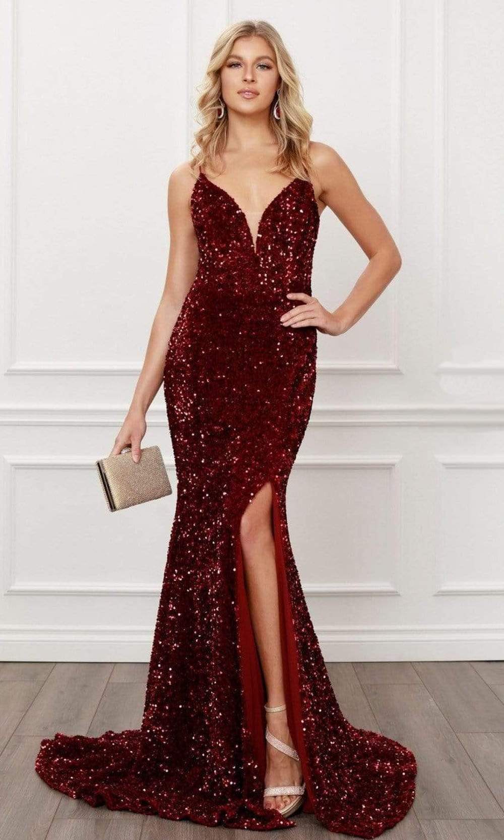Nox Anabel - R433 Sequined Cut Out Back Long Dress
