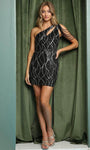 One Shoulder Cocktail Short Natural Waistline Sheath Sequined Open-Back Draped Back Zipper Fitted Asymmetric Cutout Beaded Sheath Dress