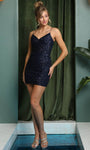 V-neck Sheath Sleeveless Sequined Ruched Back Zipper Lace-Up Cocktail Short Empire Waistline Sheath Dress