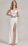 Lace Sheer Slit Beaded Sequined Hidden Back Zipper Sheath Sweetheart Natural Waistline Short Sleeves Sleeves Off the Shoulder Sheath Dress/Evening Dress/Wedding Dress with a Brush/Sweep Train