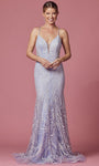 V-neck Floor Length Plunging Neck Open-Back Sheer Illusion Beaded Back Zipper Natural Waistline Sleeveless Mermaid Evening Dress with a Brush/Sweep Train