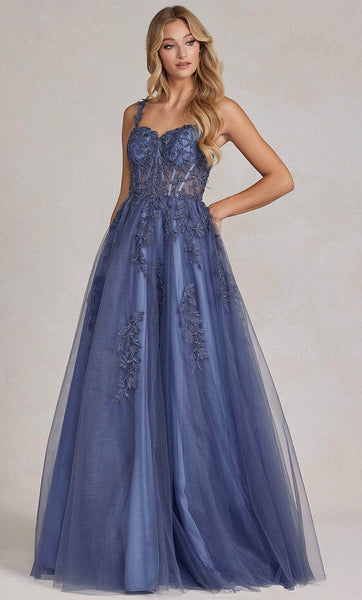 A-line Sheer Embroidered Back Zipper Open-Back Beaded Fitted Sweetheart Floor Length Corset Natural Waistline Sleeveless Tulle Prom Dress
