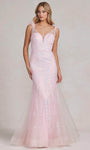 V-neck Open-Back Back Zipper Sheer Sequined Natural Waistline Mermaid Sleeveless Dress