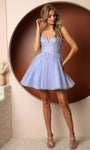 A-line V-neck Cocktail Above the Knee Corset Natural Waistline Applique Illusion Fitted Back Zipper Open-Back Lace Sleeveless Spaghetti Strap Party Dress