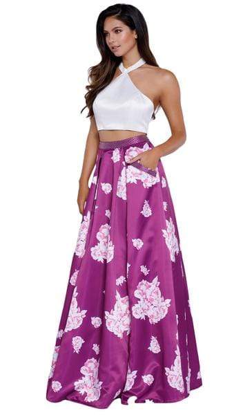 Nox Anabel - Two-piece Floral Halter A-line Evening Dress 8245 - 1 pc ...
