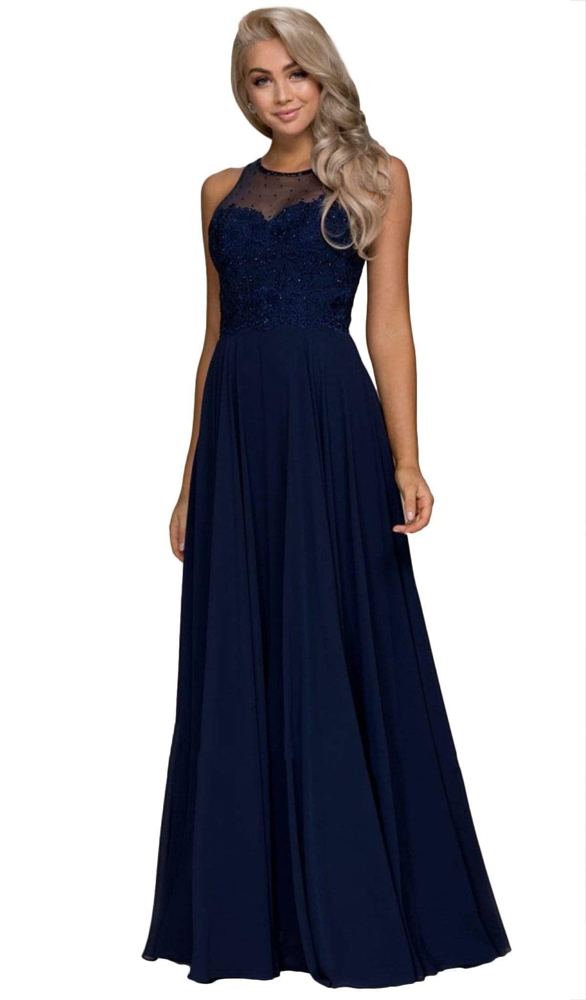 Nox Anabel - Y009 Jeweled Lace Bodice Chiffon A-Line Evening Gown
